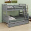 Lit superposé simple au-dessus d'un lit double en bois avec échelle, deux tiroirs de rangement, barrière de sécurité