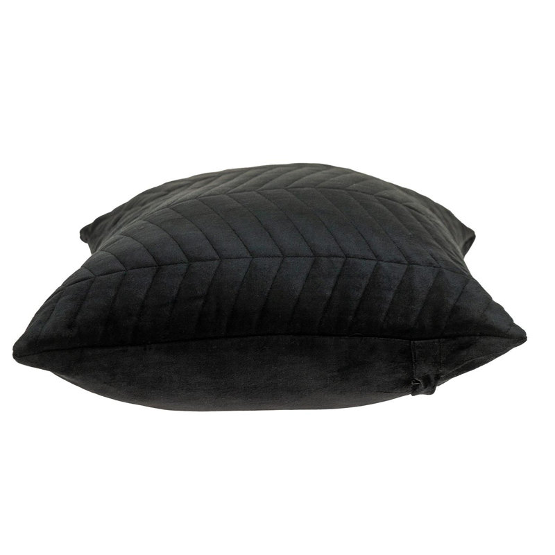 Coussin lombaire noir en velours matelassé Zig Zag, Noir