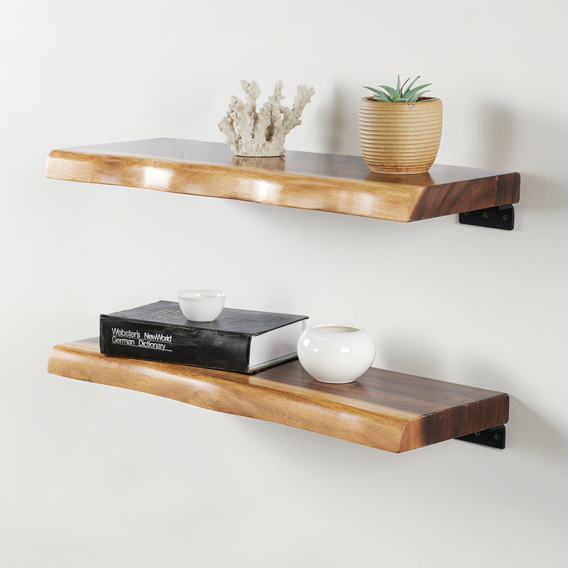 2 Piece Wood Floating Shelf, 3.6cm H x 61cm W x 20.3cm D