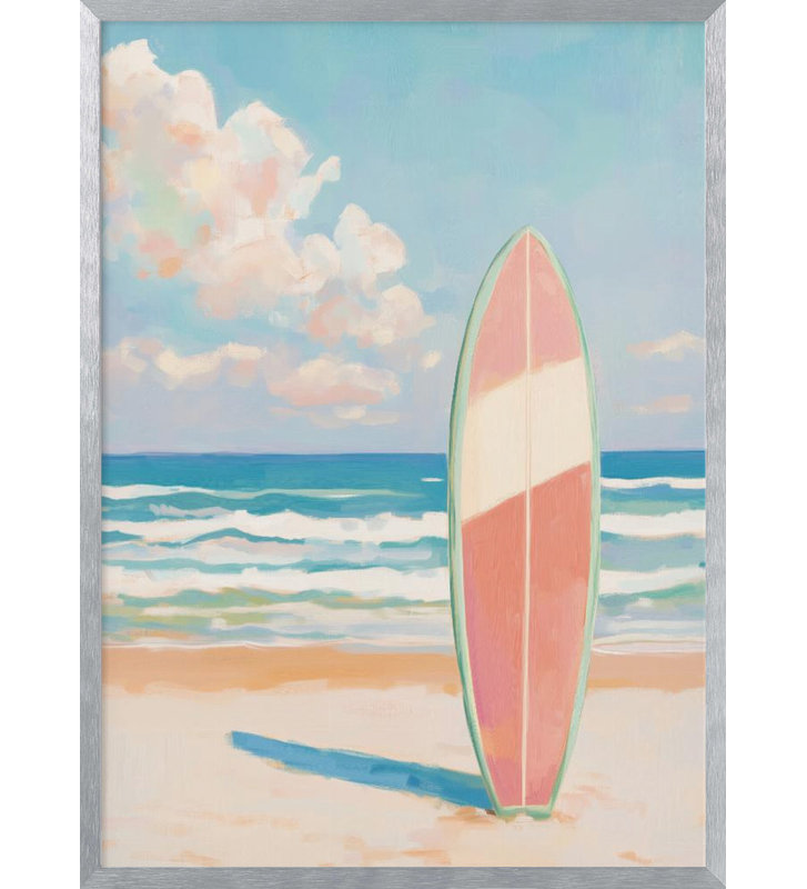 «Sea Beach Surfboard», art mural texturé encadré, Cadre argenté, H 14 po x l 10 po