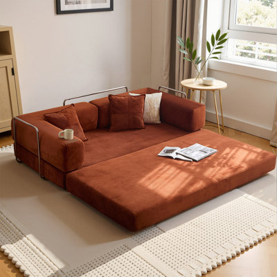 Kaveri Convertible Sofa Bed - Foldable Floor Couch with Teddy Foam - Modular Sectional for Living Room, Bedroom, Studio - Compression Sofa in Box