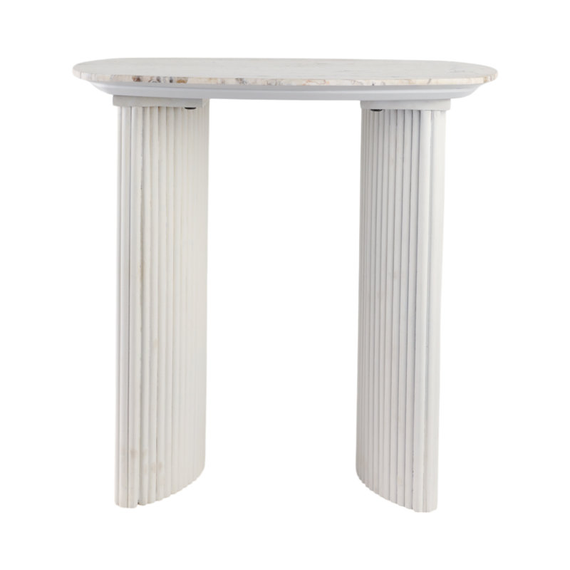 24"Catalina Travertine&Fluted Wood Accent Table/Kd