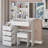 37" Left Bedside Cabinet Dressing Table + Cushioned Stool-1681473324