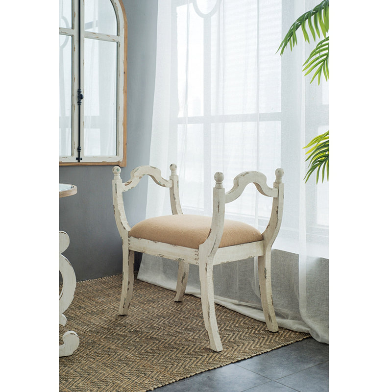 Banc rembourré en lin Chinda, fauteuil de coiffeuse style campagne / campagne française, petit banc avec accoudoirs