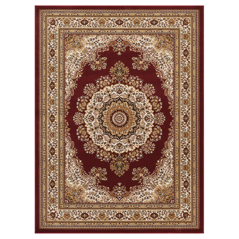 Manchester Traditional Red 2x3 Area Rug - Medallion Pattern Polypropylene Machine-Made for High Traffic