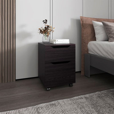 Ensemble de 2 tables de chevet Ocala: ensemble de lit moderne avec tiroir de rangement et tablette, wengé