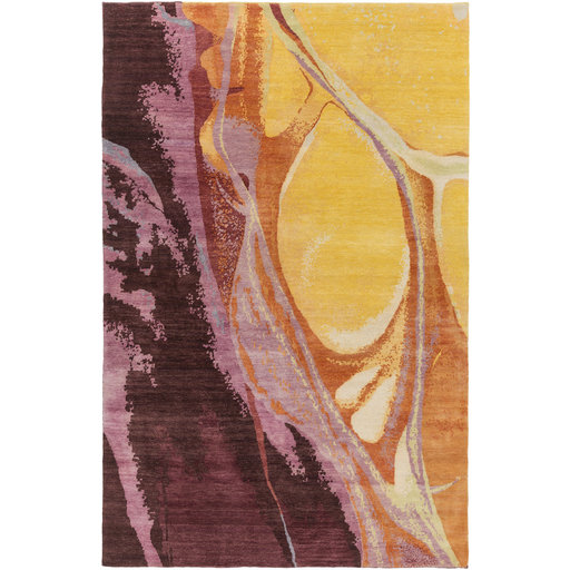 Bender Wool Abstract Area Rug in Gold/Burgundy, Rectangle 6' x 9'