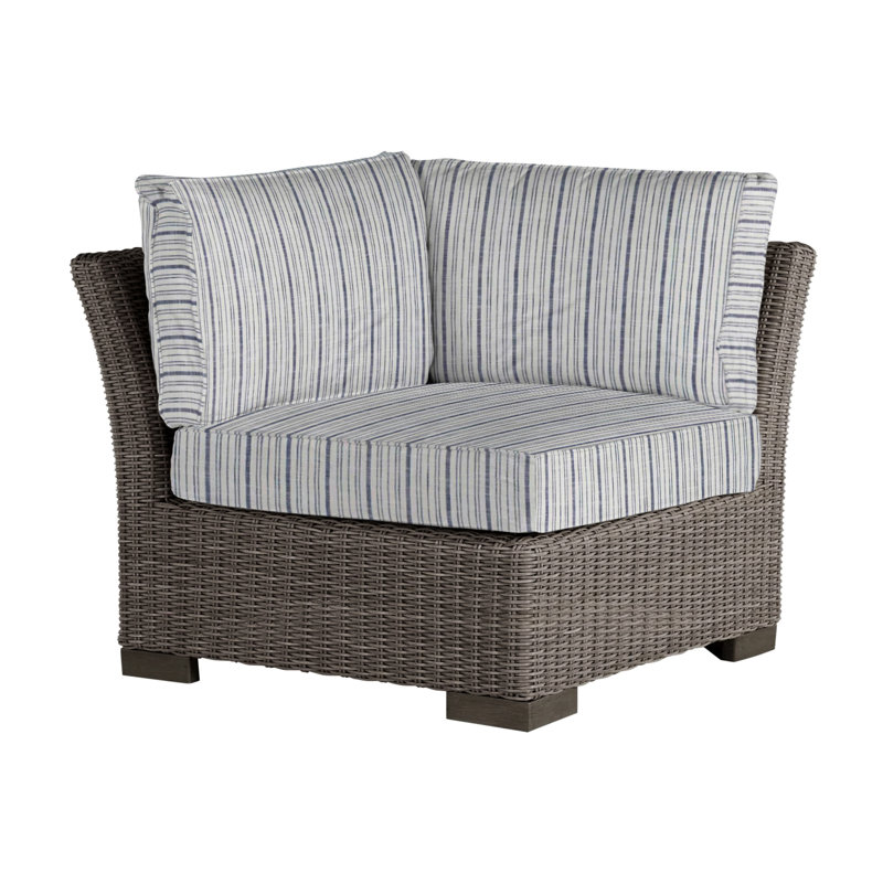 Club Woven Patio Lounge Chair with Cushions, Welt, Black Walnut, Intermix Indigo
