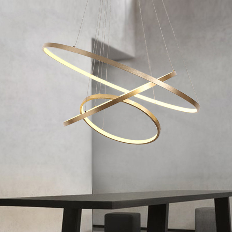 Grand lustre ultra moderne à anneaux DEL en laiton brossé 39 po, 3000 K