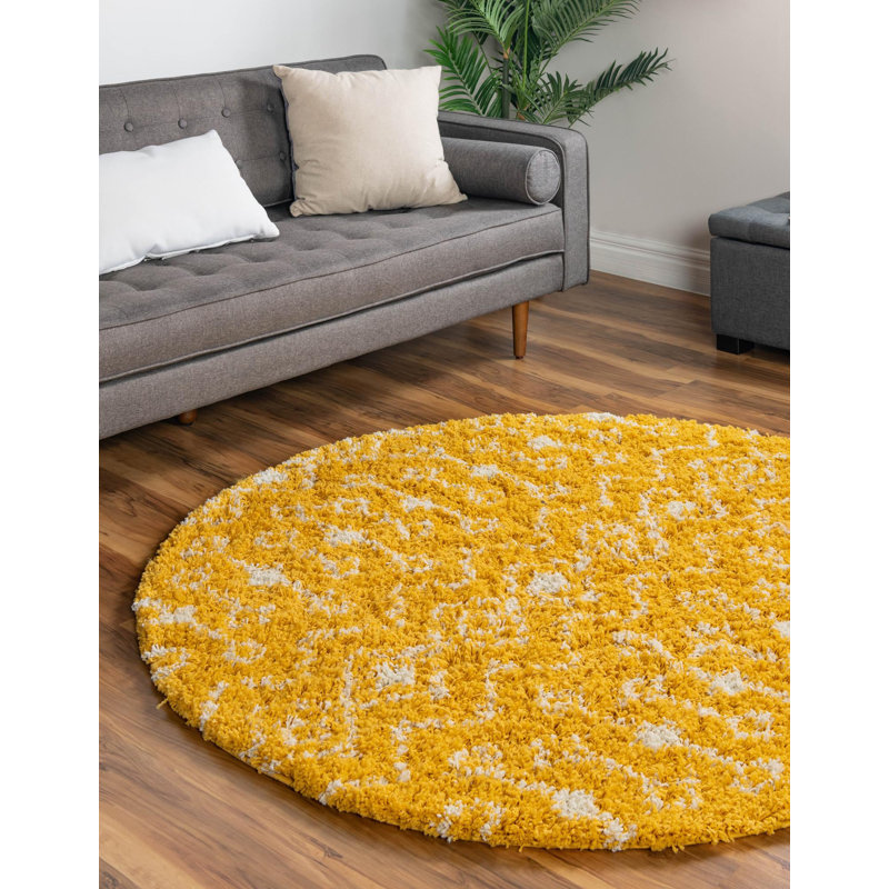 Tapis jaune à motif géométrique Griego, Rond 6 pi 1 po