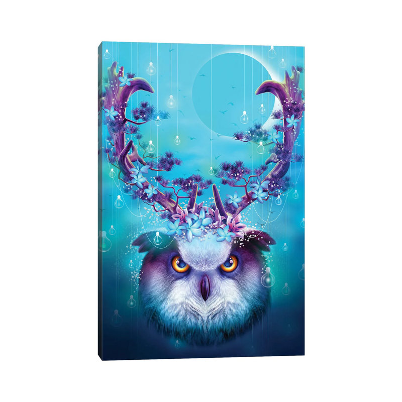 Owl Horns Up by Adam Lawless - Wrapped Canvas Gallery-Wrapped Canvas Giclée, 30.48 cm H x 45.72 cm W