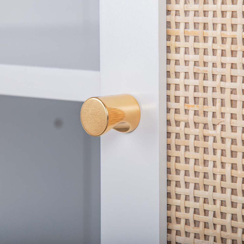 Armoire de rangement en rotin naturel à 2 portes, avec 1 tablette intérieure réglable, armoire de rangement décorative, ensemble de 2