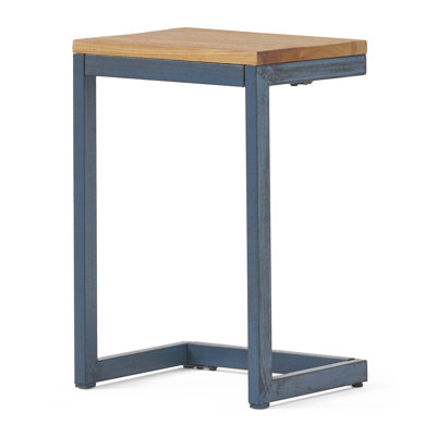 Benzara 19 Inch Small Accent End Table with C Shaped Iron Base and Brown Fir Wood Top