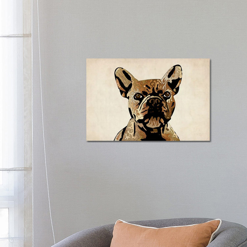 « french bouledogue », impression sur toile michael tompsett, H 18 po x l 26 po x P 1,5 po, Pas de tapis, Toile tendue