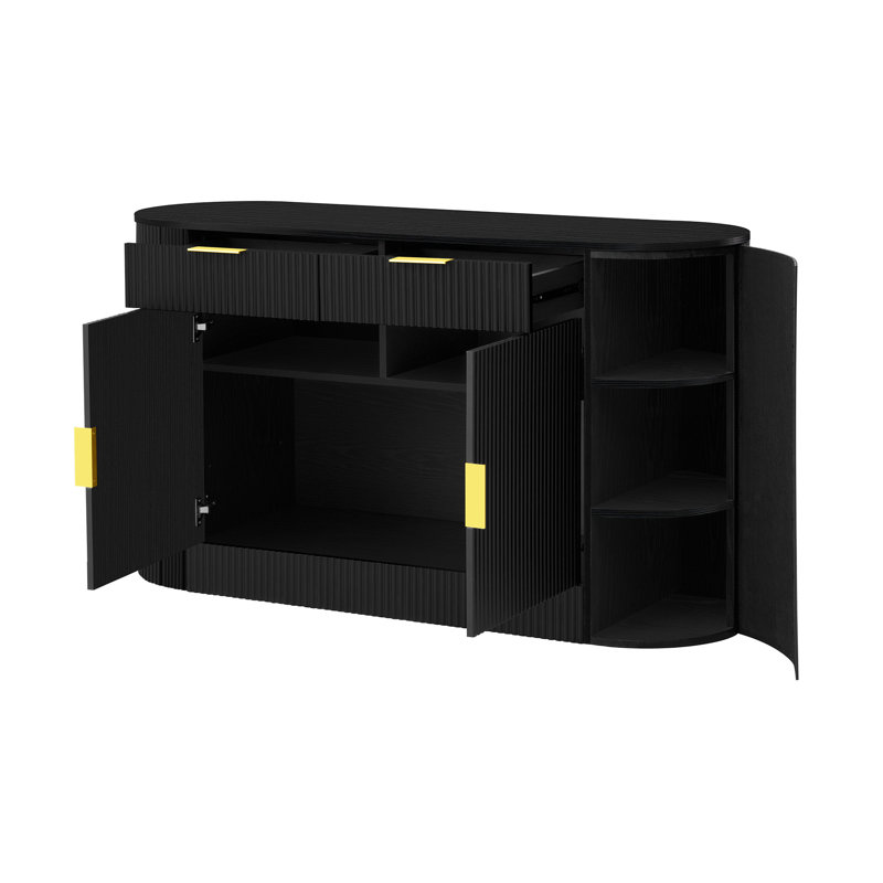 Armoire de rangement moderne 55,1 po - 2 portes et 2 tiroirs, Noir