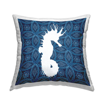 Sea Patterned Seahorse Outdoor Printed Pillow by Carol Robinson