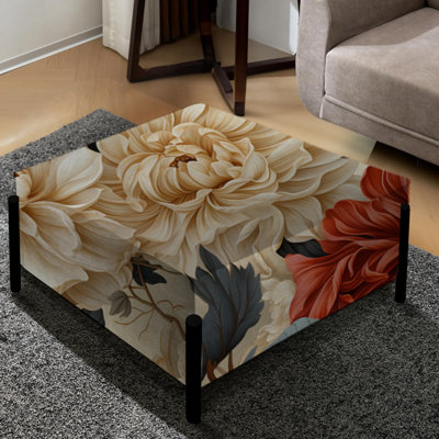 Beige indémodable pivoine Elegance Wonderland - grand repose-pieds carré abstrait