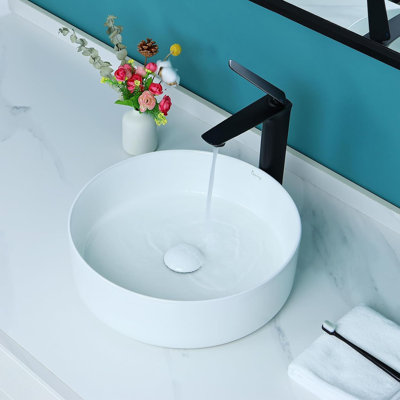 Davivy 16" Polished Chrome Ceramic Circular Vessel Bathroom Sink with Pop Up Drain