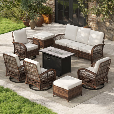 8-Piece Wicker/Rattan Patio Seating Group With Fire Table
