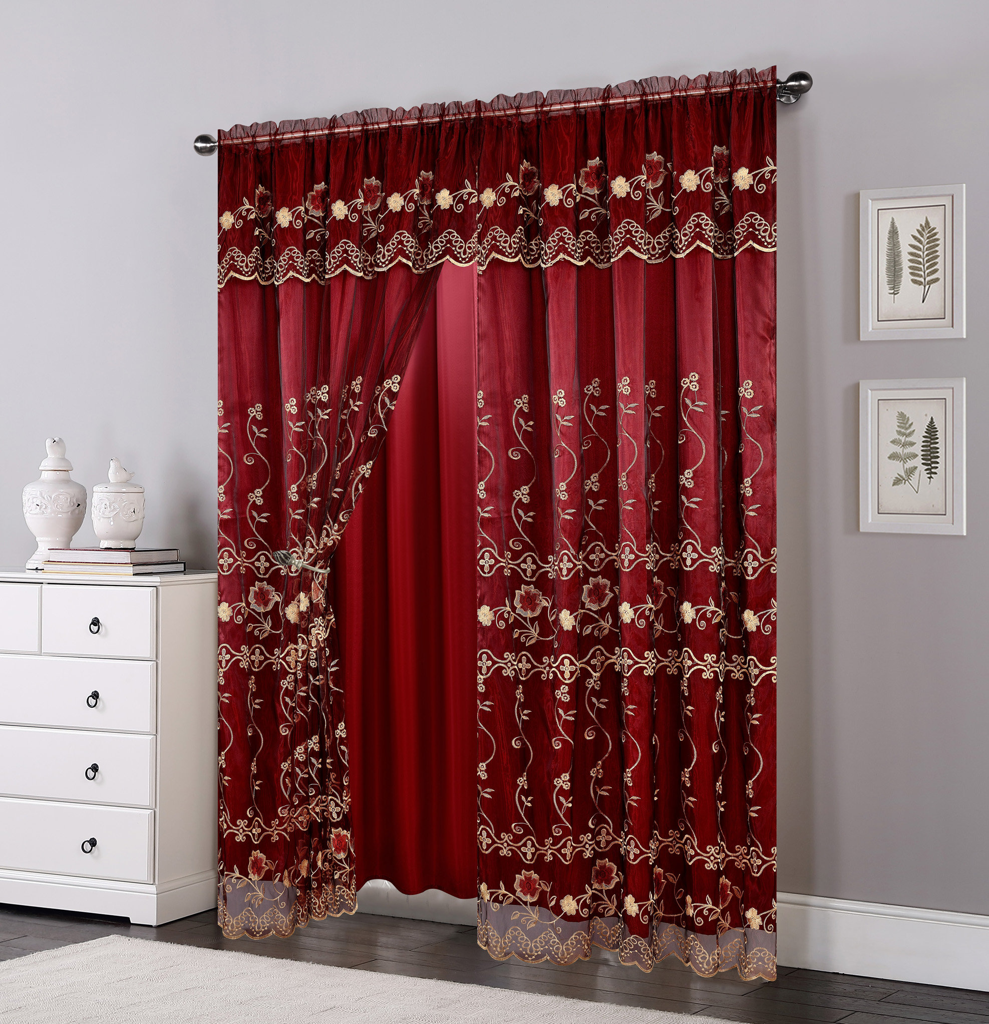 Fleur De Lis Living Abram Double Layers Organza Floral Sheer Rod Pocket Single Curtain Panel & Reviews | Wayfair