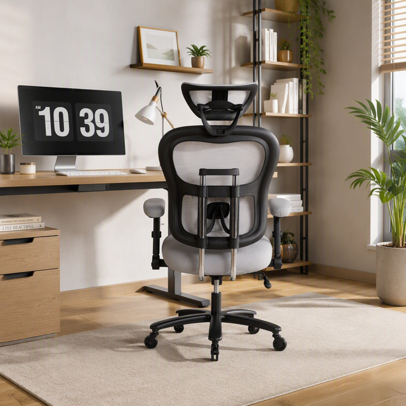 Chaise de bureau 500LBS grande et haute en maille respirante, chaise de jeu avec hauteur de dossier réglable et angle d'appui-tête et siège lombaire adaptatif, chaise de bureau d'ordinateur de direction avec accoudoirs relevables en deux dimensions, gris.