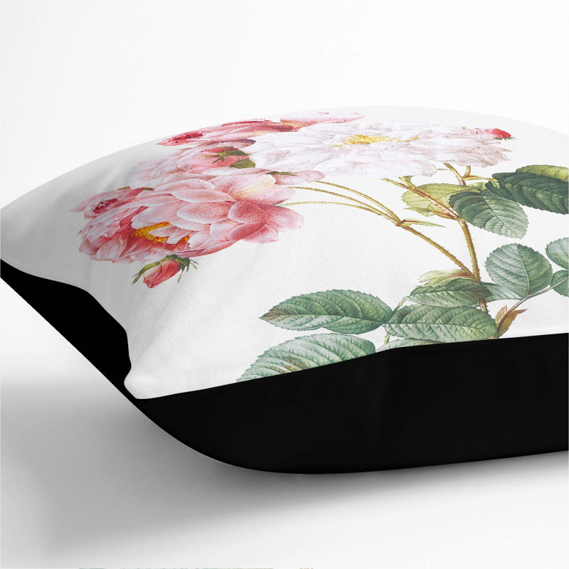 Damask Roses In Pink Square Throw Cushion, Black, 55cm H x 55cm W x 20cm D