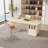 70.87" Beige Writing Desk, with 4 Drawers, Retangular Shaped, Round edges for Meeting Room