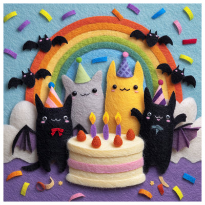 Coussins Felt Cats Rainbow Cake