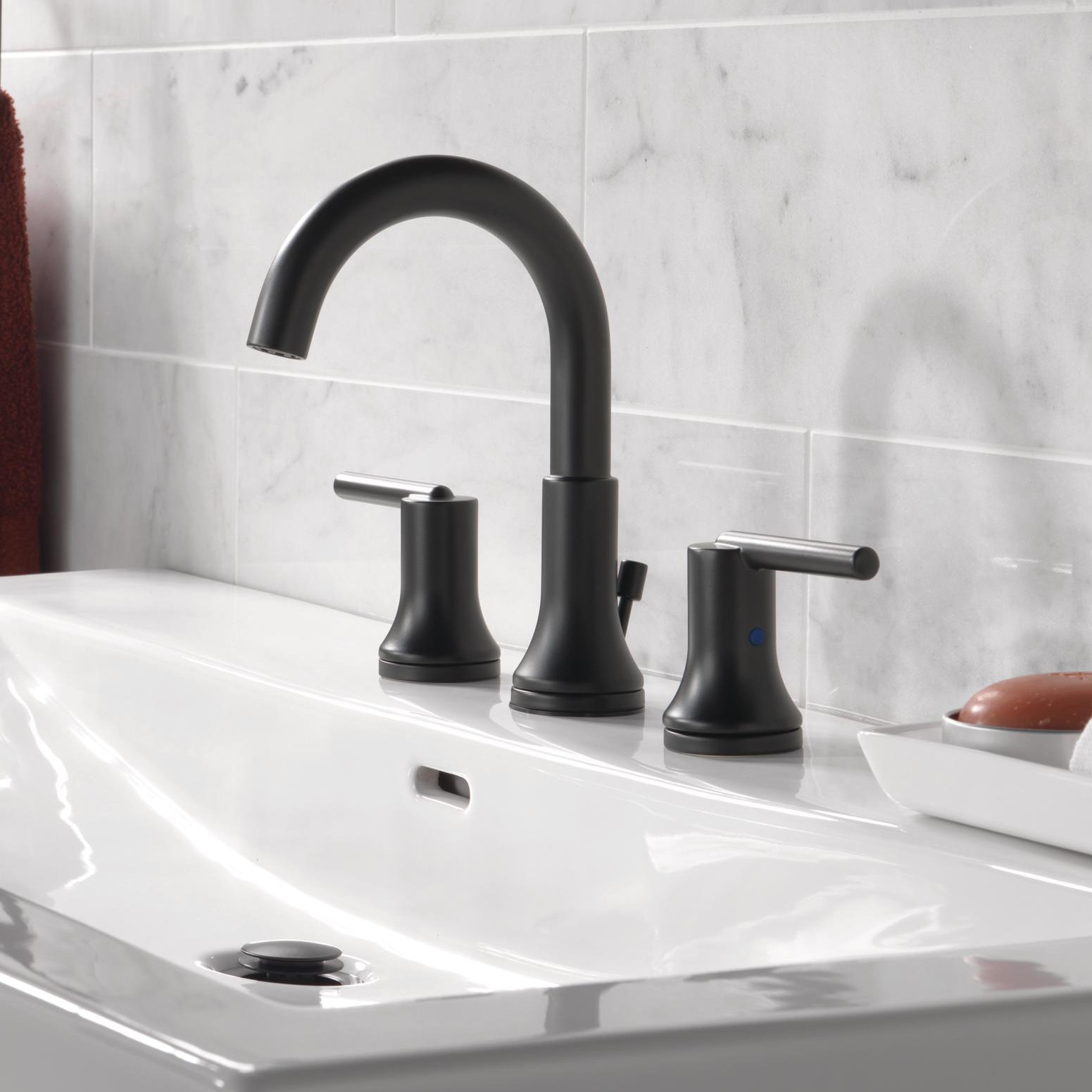 Trinsic Widespread Bathroom Faucet 3 Hole, 2-handle Bathroom Sink Faucet with Drain Assembly, Matte Black