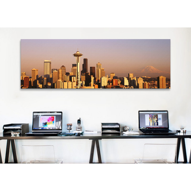 « horizon seattle, washington », reproduction de photo sur toile, H 24 po x l 72 po x P 1,5 po, Toile tendue