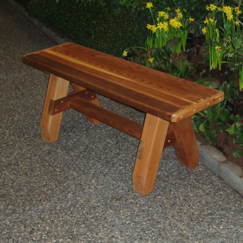 Cedar Stain Solid Wood Outdoor Bench, 48" Wide