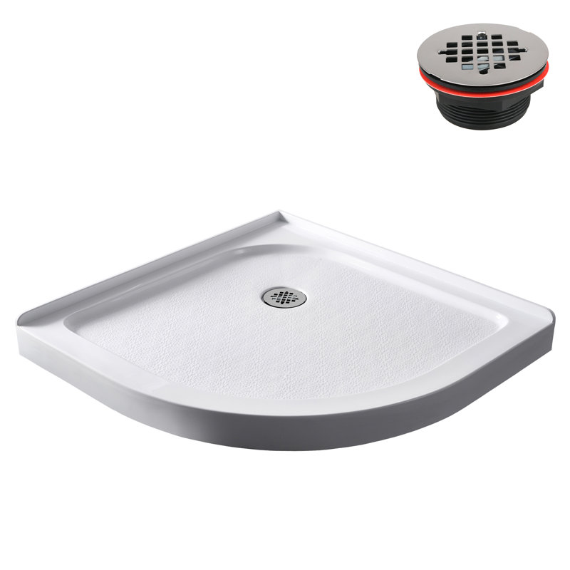 36 in. x 36 in. Corner Acrylic Shower Base in Glossy White With Corner Drain, Drain Included, Glossy White