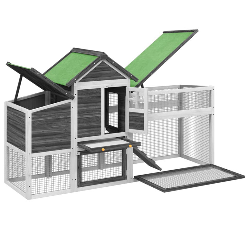 Vinton Chicken Coop with Chicken Run, Grey/White