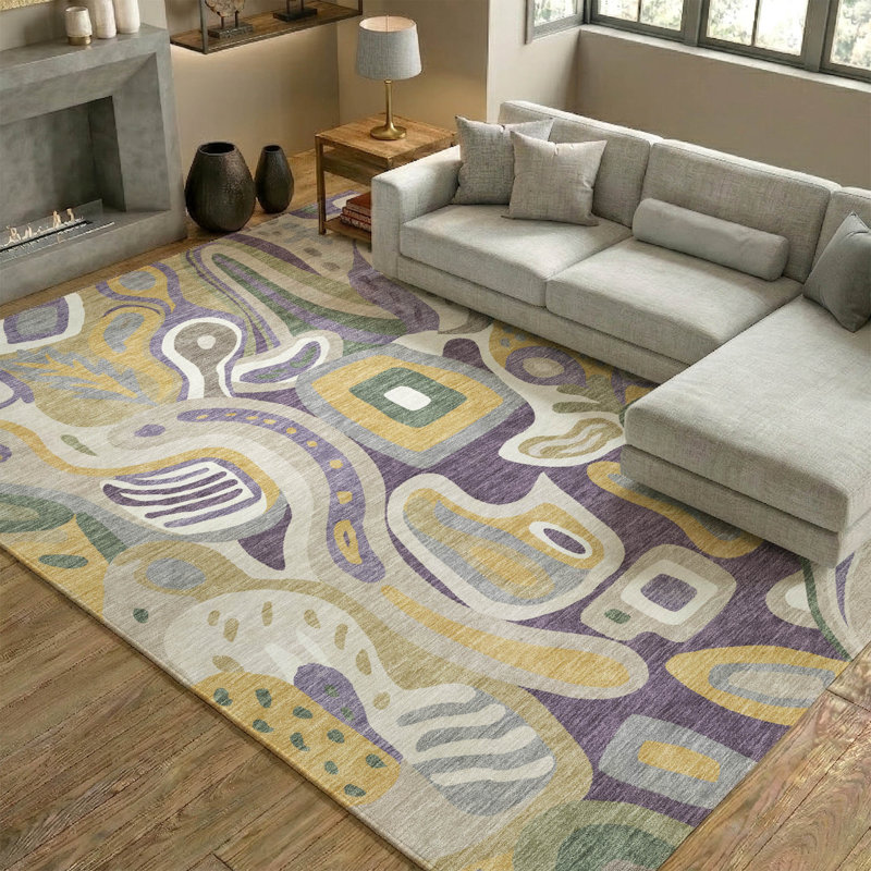 Tapis de qualité supérieure Mid-Century lavable à la machine de qualité supérieure Mayfield AMF2488, Prune, 9' x 12'