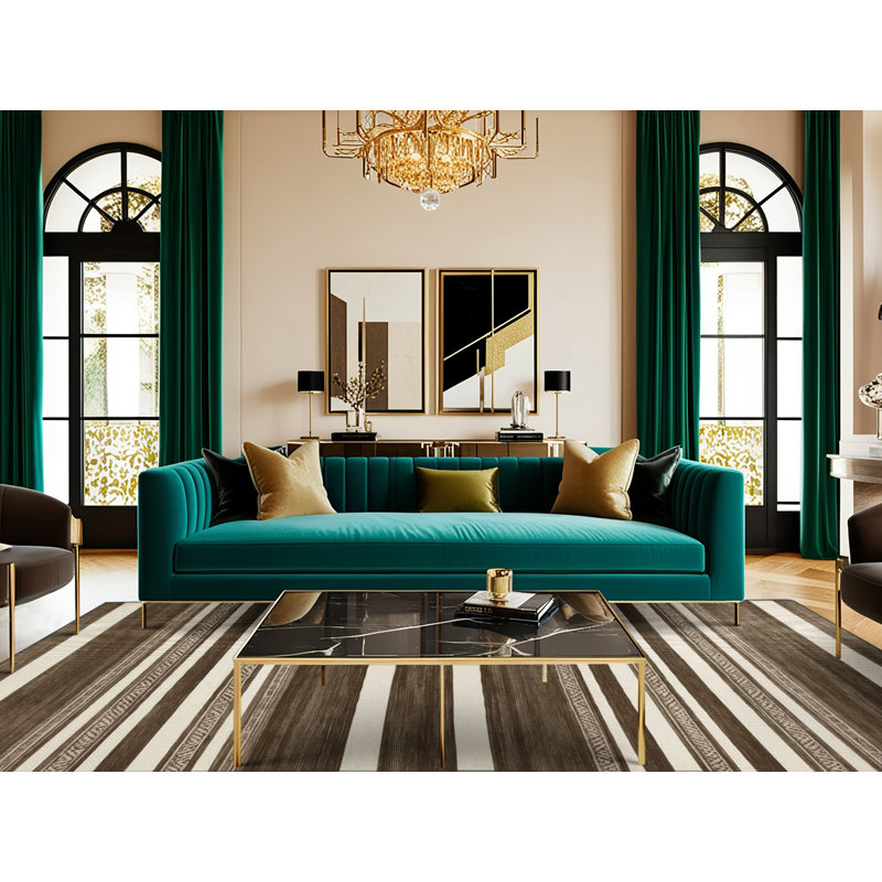  Tapis lavable rayé blanc bronze, Rectangle 7 pi x 9 pi