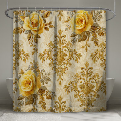 Rideaux de douche damassés Yellow Roses
