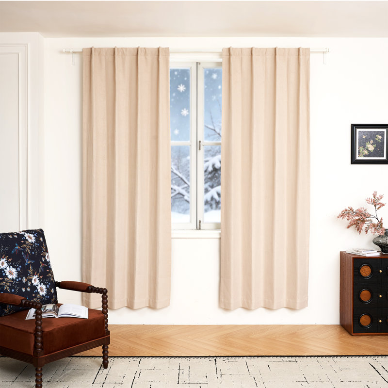 Chenille Silk Blend Curtains 95% Blackout – 52"x84" Beige Floral Print, 4-layer Thermal Drapes, 3 Hanging Styles, Set Of 2