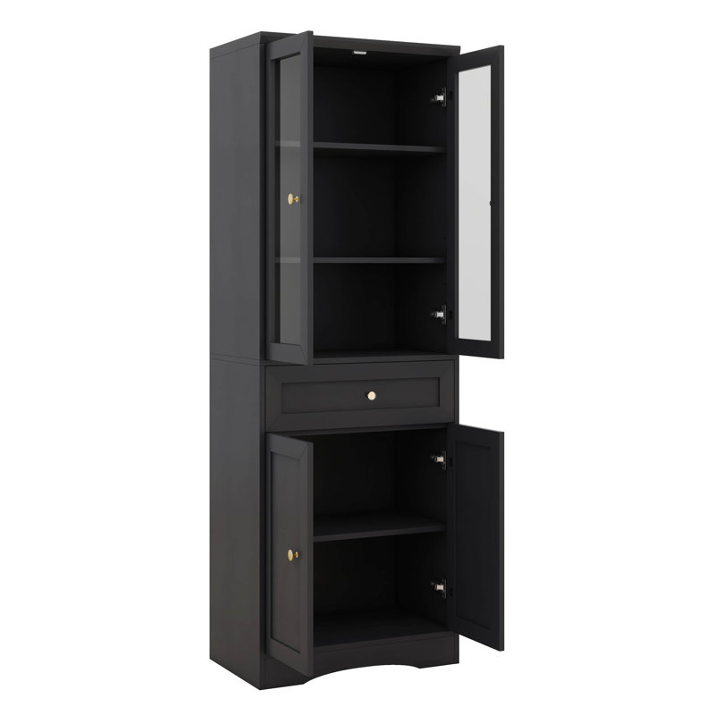Armoire de rangement de 67 po de hauteur, garde-manger autoportant avec portes et tablettes et tiroir en verre, tablette réglable