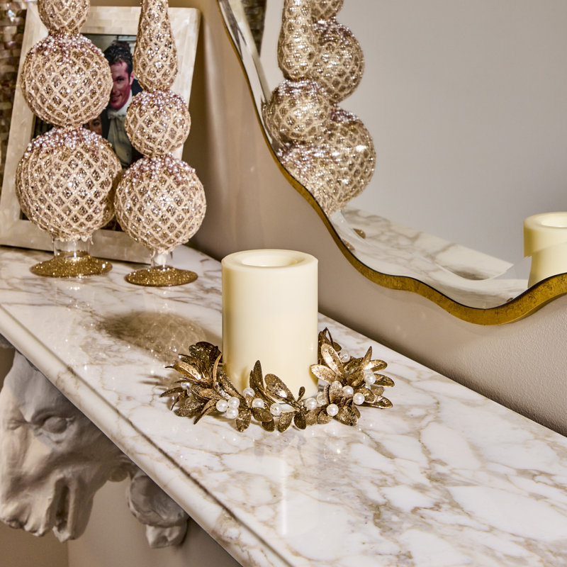 Ensemble de 2 chandelles à feuilles dorées 4,5 "avec perles ID
