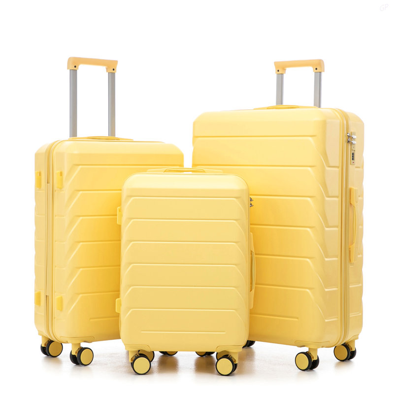 20 po / 24 po / 28 po 3 pièces / ensemble en valise à roulettes ABS, couleur assortie, avec serrure à combinaison (jaune)