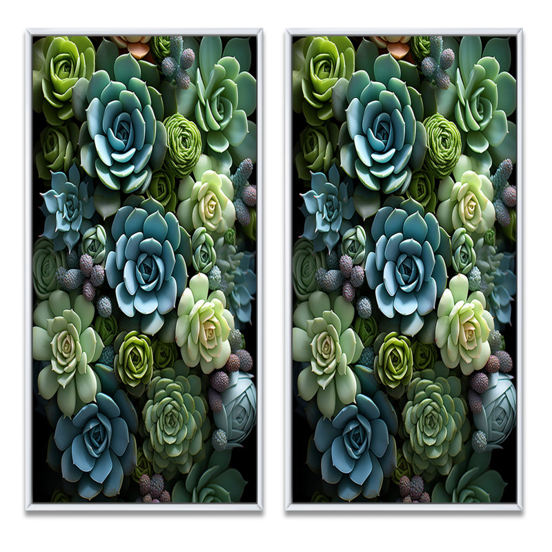«Green Succulents Serenity Garden», 2 pièces, Cadre blanc, H 40 po x l 40 po