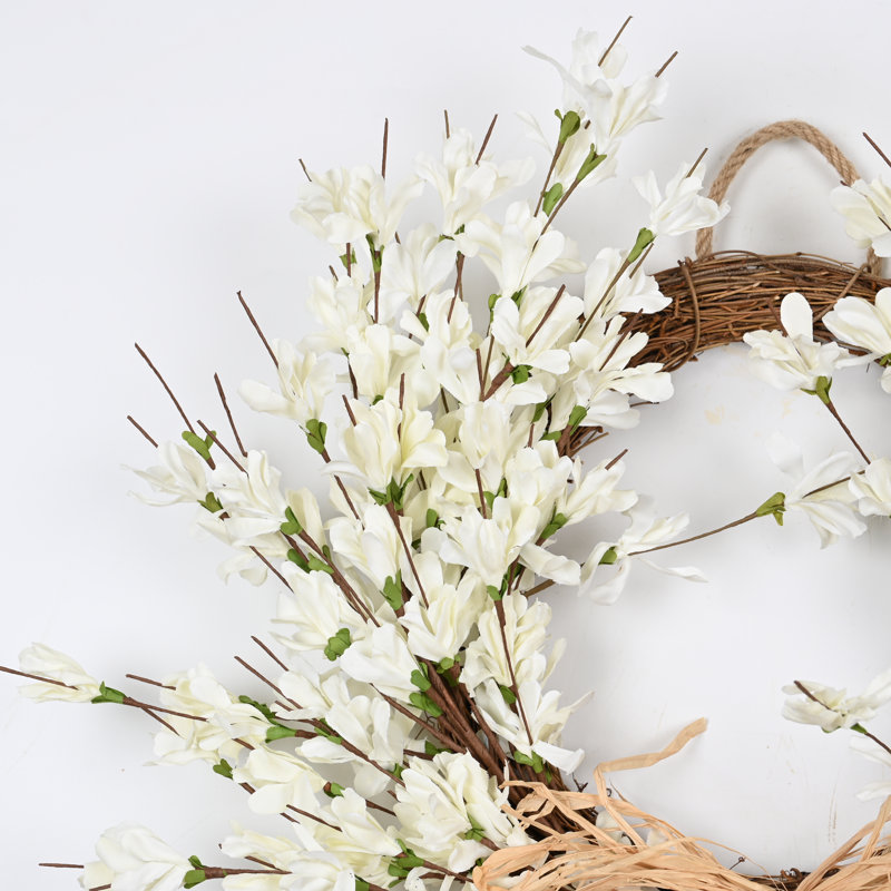 Couronne de bienvenue 24 po Forsythia, Blanc / brun