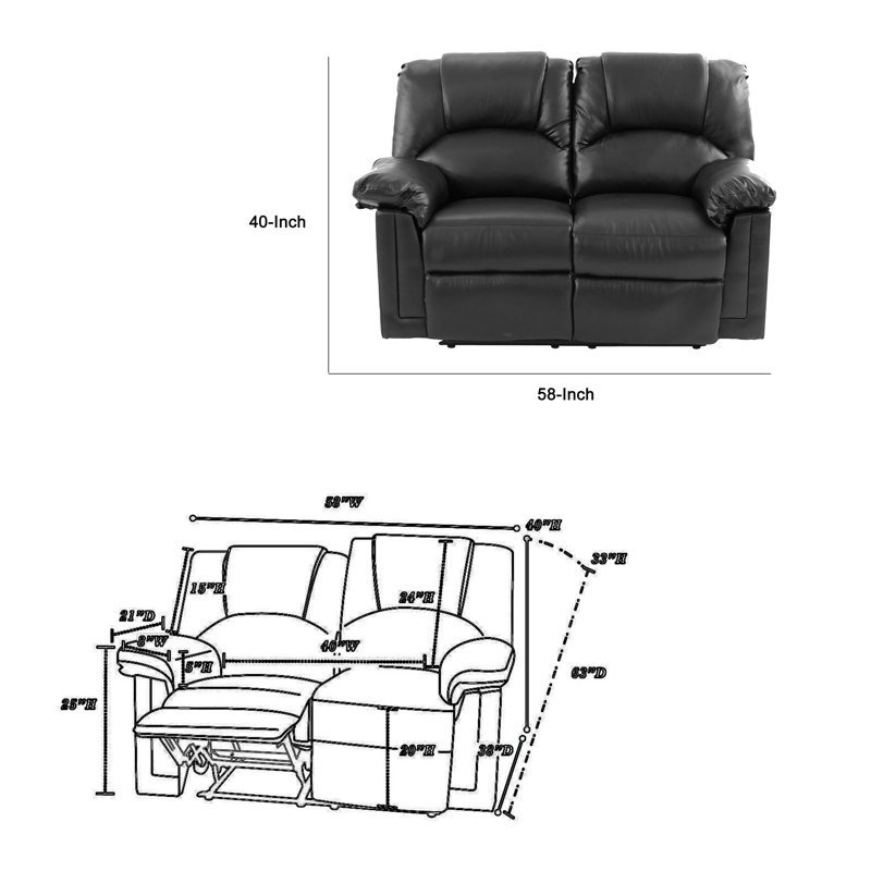 Garcial Bonded Leather Recliner Loveseat, Black Faux Leather
