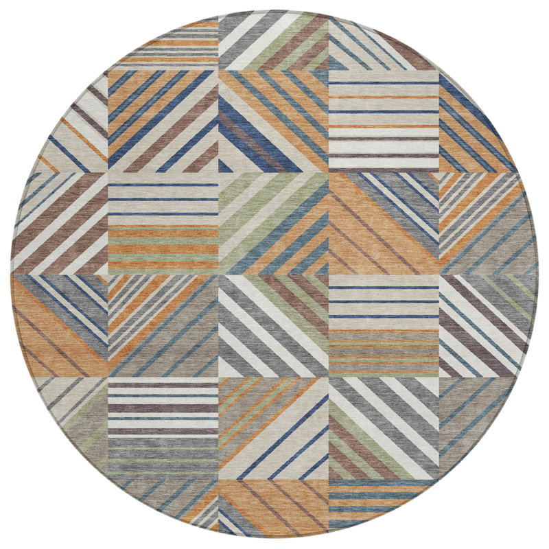 Machine Washable Indoor/Outdoor Lanphear ACN2399 Patchwork Rug, Round 8'