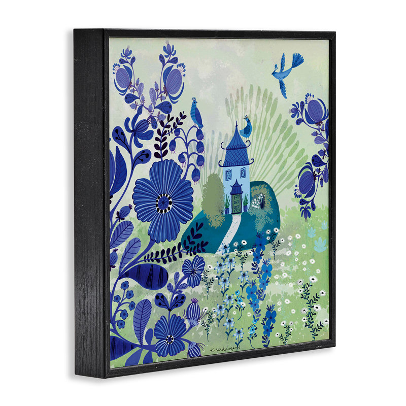 Giclée encadrée de jardin bleu fantaisiste, design par Kay Widdowson, Giclée encadrée noir minuit, H 12 po x l 12 po