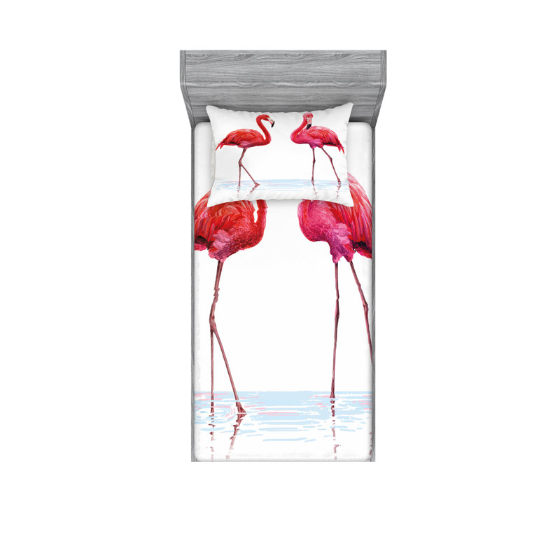 Ensemble de draps flamants roses sur bord de mer, Ensemble de draps pour lit simple avec drap-housse