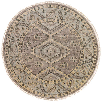 Narely Hand Knotted Wool Geometric Area Rug in Gray
