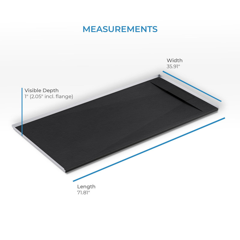 Lenora Rectangular Low Profile Shower Base 72 in. x 36 in. with Hidden Side Drain in Solid Black