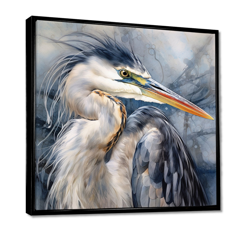 Heron Waterbird II - Heron, impressions encadrées, 44" H x 44" W, Reproduction avec cadre flottant, Noir