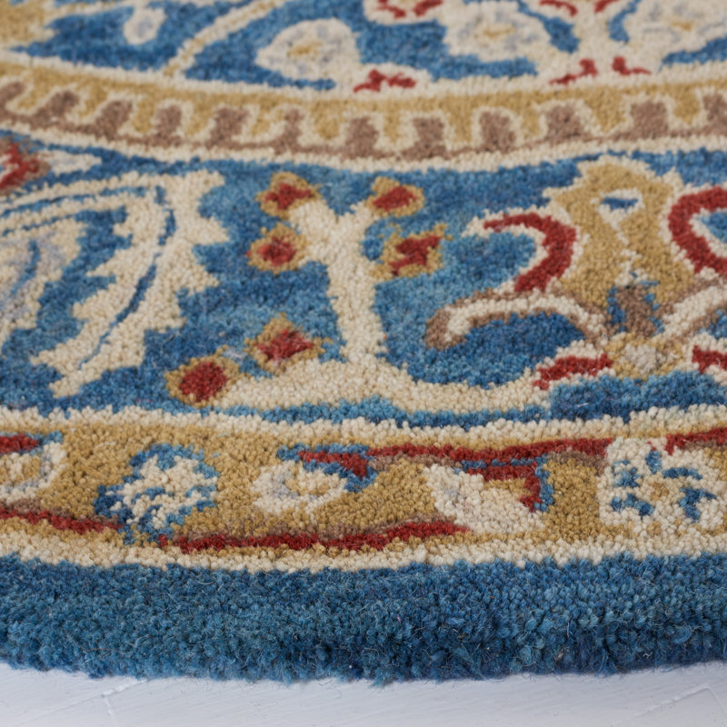 Tapis oriental en laine bleu foncé Armintha, Rond 6 pi